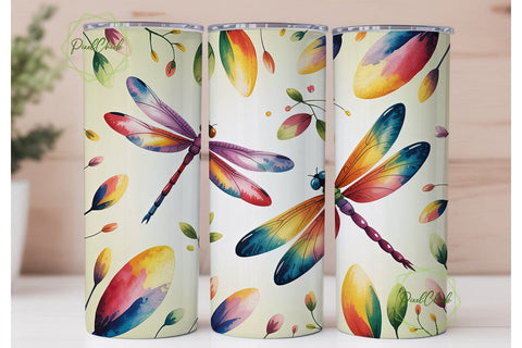 Watercolor Dragonflies 20oz Tumbler Wrap Sublimation PixelChick 