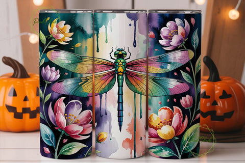 Watercolor Dragonfly 20oz Tumbler Wrap Sublimation PixelChick 
