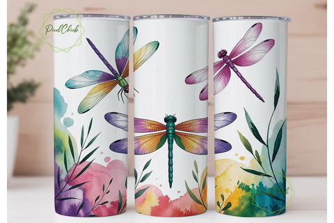 Watercolor Dragonfly 20oz Tumbler Wrap Sublimation PixelChick 