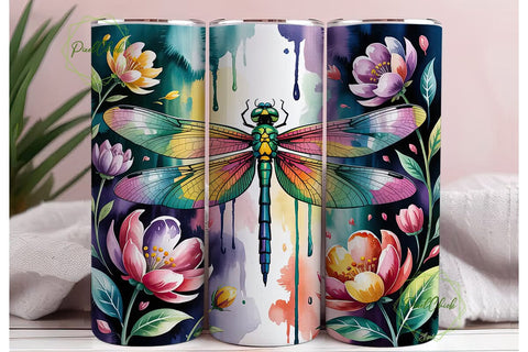 Watercolor Dragonfly 20oz Tumbler Wrap Sublimation PixelChick 