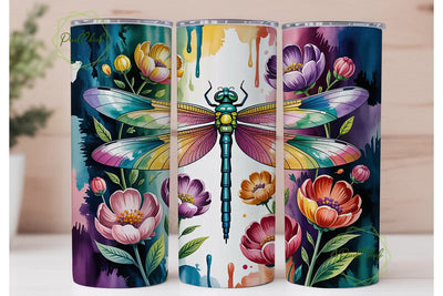 Watercolor Dragonfly 20oz Tumbler Wrap Sublimation PixelChick 