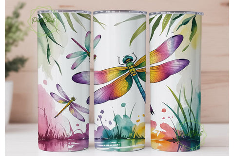 Watercolor Dragonfly 20oz Tumbler Wrap Sublimation PixelChick 