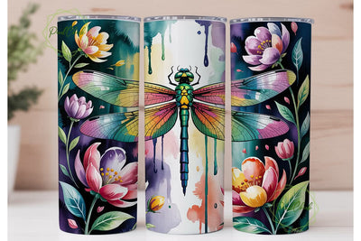Watercolor Dragonfly 20oz Tumbler Wrap Sublimation PixelChick 