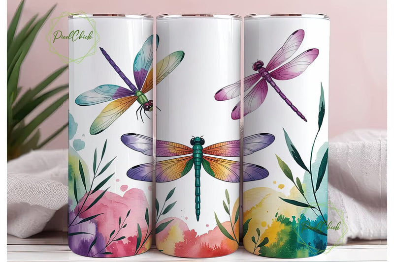 Watercolor Dragonfly 20oz Tumbler Wrap Sublimation PixelChick 