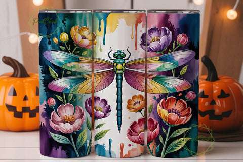 Watercolor Dragonfly 20oz Tumbler Wrap Sublimation PixelChick 