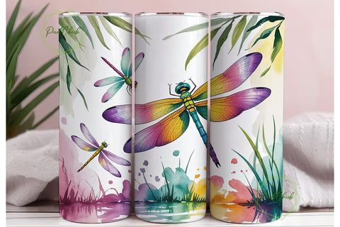 Watercolor Dragonfly 20oz Tumbler Wrap Sublimation PixelChick 