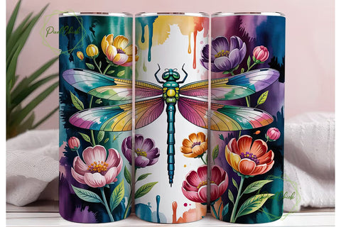 Watercolor Dragonfly 20oz Tumbler Wrap Sublimation PixelChick 