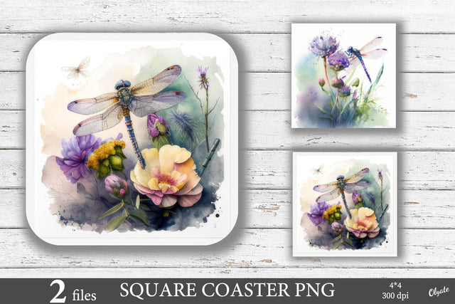 Watercolor Dragonfly Square Coaster PNG. Coaster Sublimation Sublimation Olga Terlyanskaya 