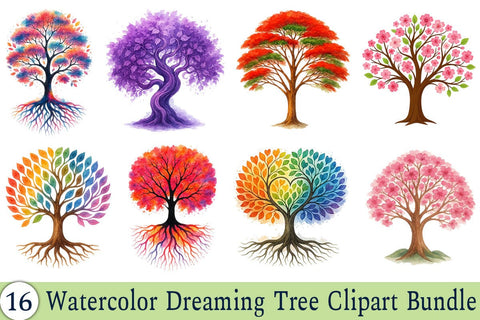 Watercolor Dreaming Tree Clipart Bundle Printable File Sublimation Creativedesigntee 