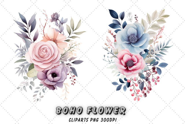 Watercolor Dreamy Blooms Clipart Bundle | Boho Flower Sublimation FloridPrintables 