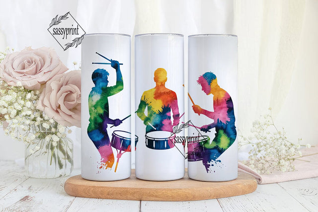 Watercolor Drummers 20oz Tumbler Wrap Sublimation sassyprint 