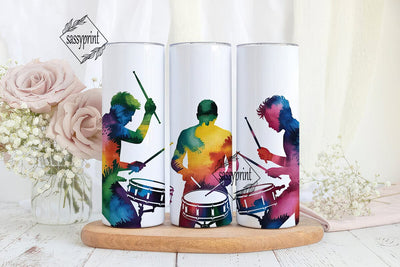 Watercolor Drummers 20oz Tumbler Wrap Sublimation sassyprint 