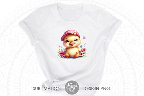 Watercolor duckling clipart wearing hats Sublimation Artisan Craft SVG 
