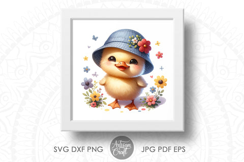 Watercolor duckling clipart wearing hats Sublimation Artisan Craft SVG 