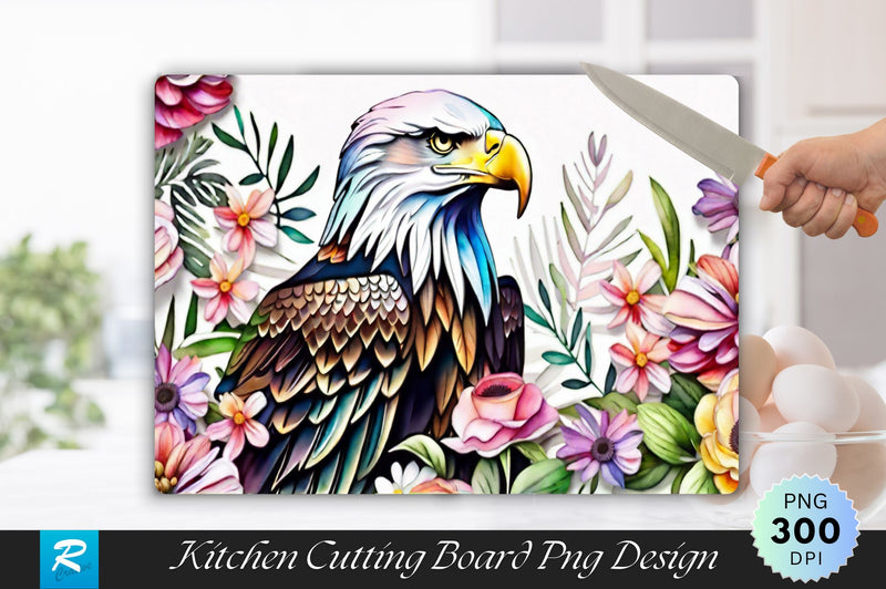Watercolor Eagle With Flowers Cutting Board Sublimation Regulrcrative 