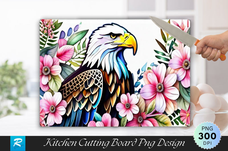 Watercolor Eagle With Flowers Cutting Board Sublimation Regulrcrative 