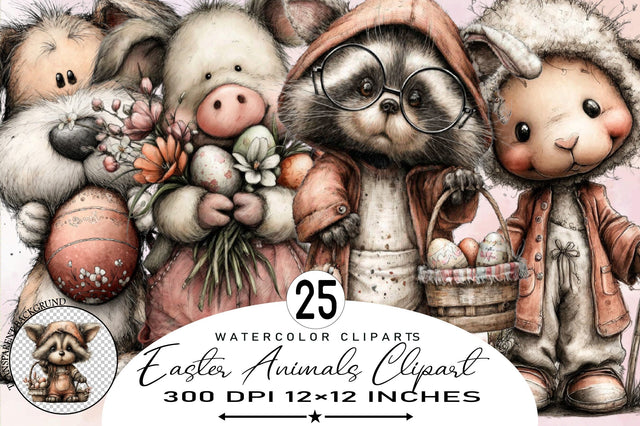 Watercolor Easter Animals Clipart Sublimation SVGArt 