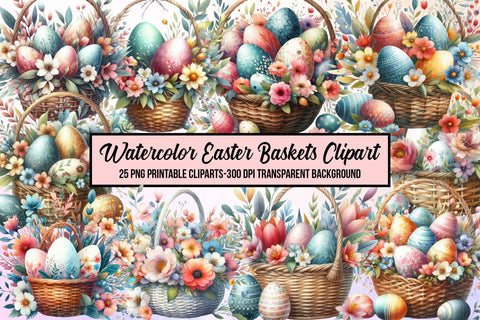 Watercolor Easter Baskets Clipart Sublimation Rupkotha 