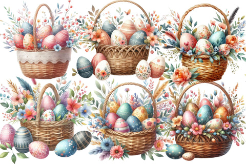 Watercolor Easter Baskets Clipart Sublimation Rupkotha 