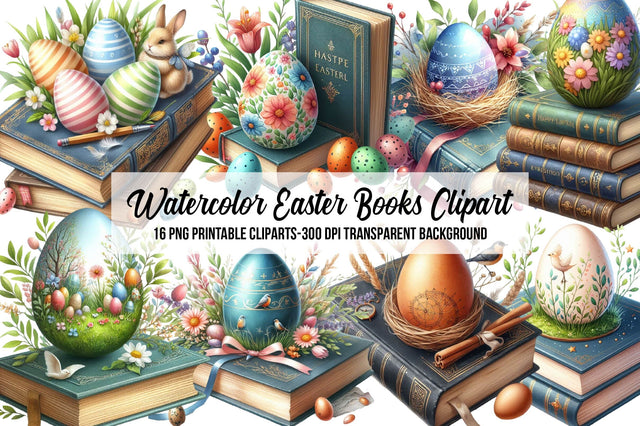 Watercolor Easter Books Clipart Sublimation Rupkotha 