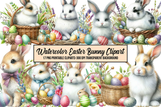 Watercolor Easter Bunny Clipart Sublimation Rupkotha 