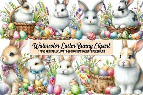 Watercolor Easter Bunny Clipart Sublimation Rupkotha 