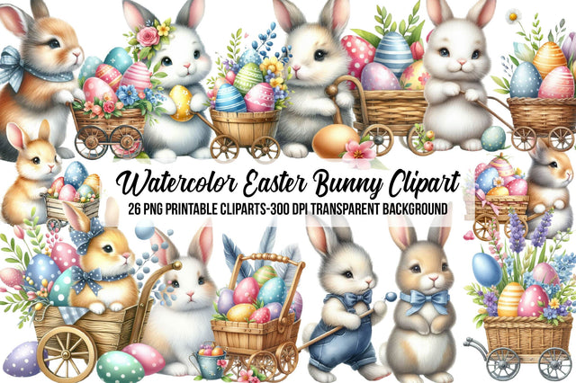 Watercolor Easter Bunny Clipart Sublimation Rupkotha 