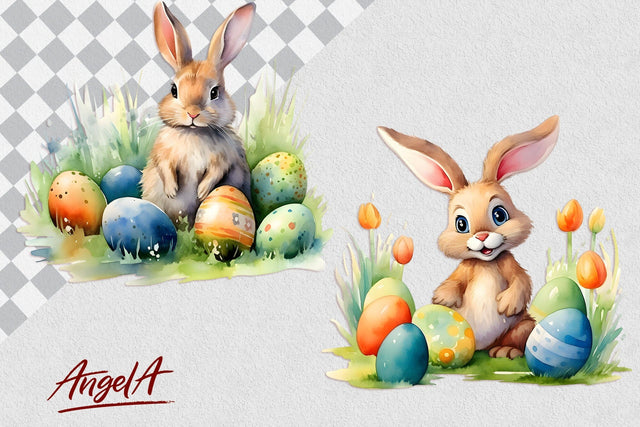 watercolor Easter bunny flower clipart, Easter rabbit PNG Sublimation Angelina Semenova 
