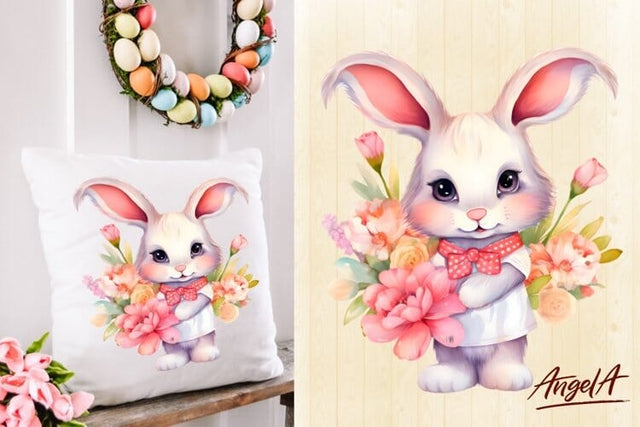 watercolor easter bunny flower png Sublimation Angelina Semenova 