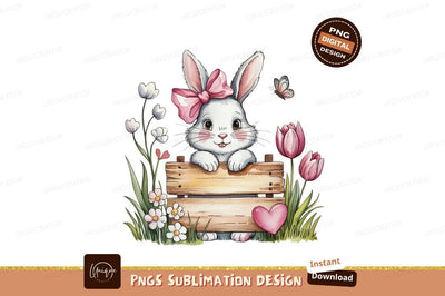 Watercolor Easter Bunny Girl Flower Illustration Sublimation Designangry 