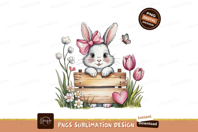 Watercolor Easter Bunny Girl Flower Illustration Sublimation Designangry 