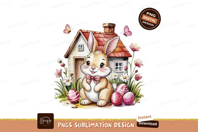 Watercolor Easter Bunny With Decorated Eggs Sublimation Designangry 
