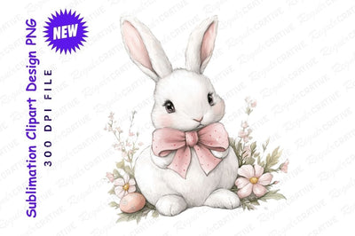 Watercolor Easter Bunny With Pink Bow Clipart Png Sublimation Regulrcrative 