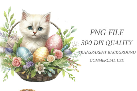Watercolor Easter Cat Clipart Sublimation Rupkotha 