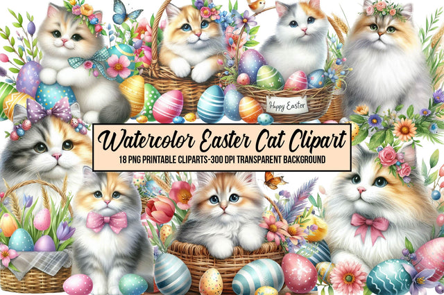 Watercolor Easter Cat Clipart Sublimation Rupkotha 