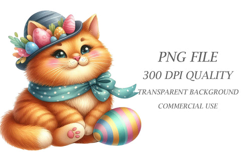 Watercolor Easter Cat Clipart Sublimation Rupkotha 