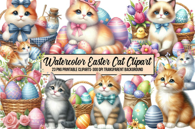 Watercolor Easter Cat Clipart Sublimation Rupkotha 