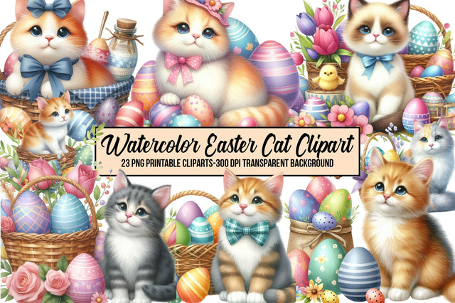 Watercolor Easter Cat Clipart Sublimation Rupkotha 