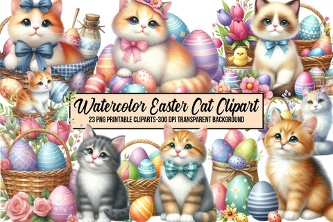 Watercolor Easter Cat Clipart Sublimation Rupkotha 