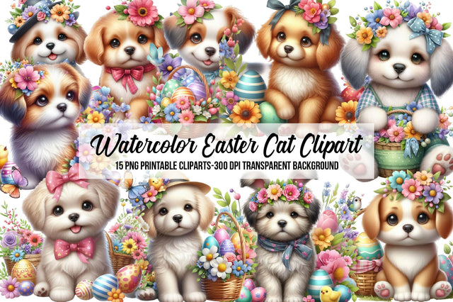 Watercolor Easter Cat Clipart Sublimation Rupkotha 