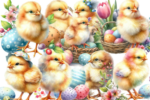 Watercolor Easter chicken Clipart Sublimation Rupkotha 