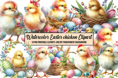 Watercolor Easter chicken Clipart Sublimation Rupkotha 