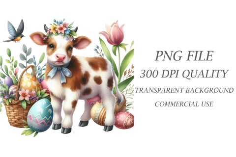 Watercolor Easter Cow Clipart Sublimation Rupkotha 