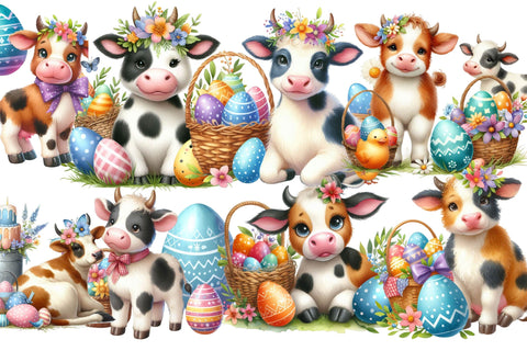 Watercolor Easter Cow Clipart Sublimation Rupkotha 