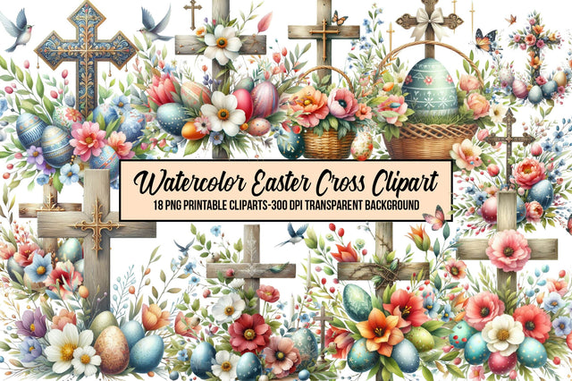 Watercolor Easter Cross Clipart Sublimation Rupkotha 