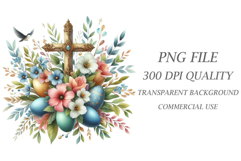 Watercolor Easter Cross Clipart Sublimation Rupkotha 