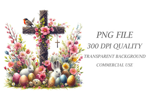 Watercolor Easter Cross Flowers Clipart Sublimation Rupkotha 