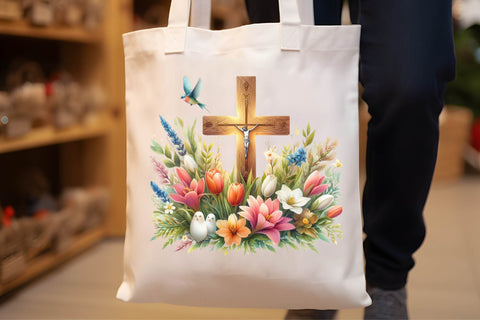 Watercolor Easter Cross Flowers Clipart Sublimation Rupkotha 