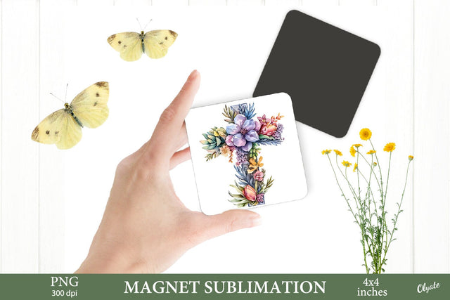 Watercolor Easter Cross PNG. Fridge Magnet Sublimation PNG Sublimation Olga Terlyanskaya 
