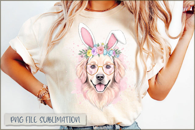 Watercolor Easter Dog Bow Coquette PNG Sublimation Shetara Begum 